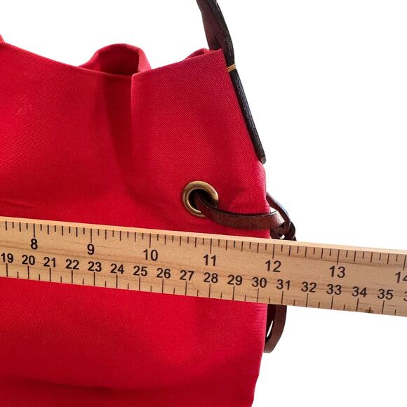 Dooney & Bourke Nylon Shopper Tote Leather Trim Drawstring Red Bag Purse - Picture 4 of 9